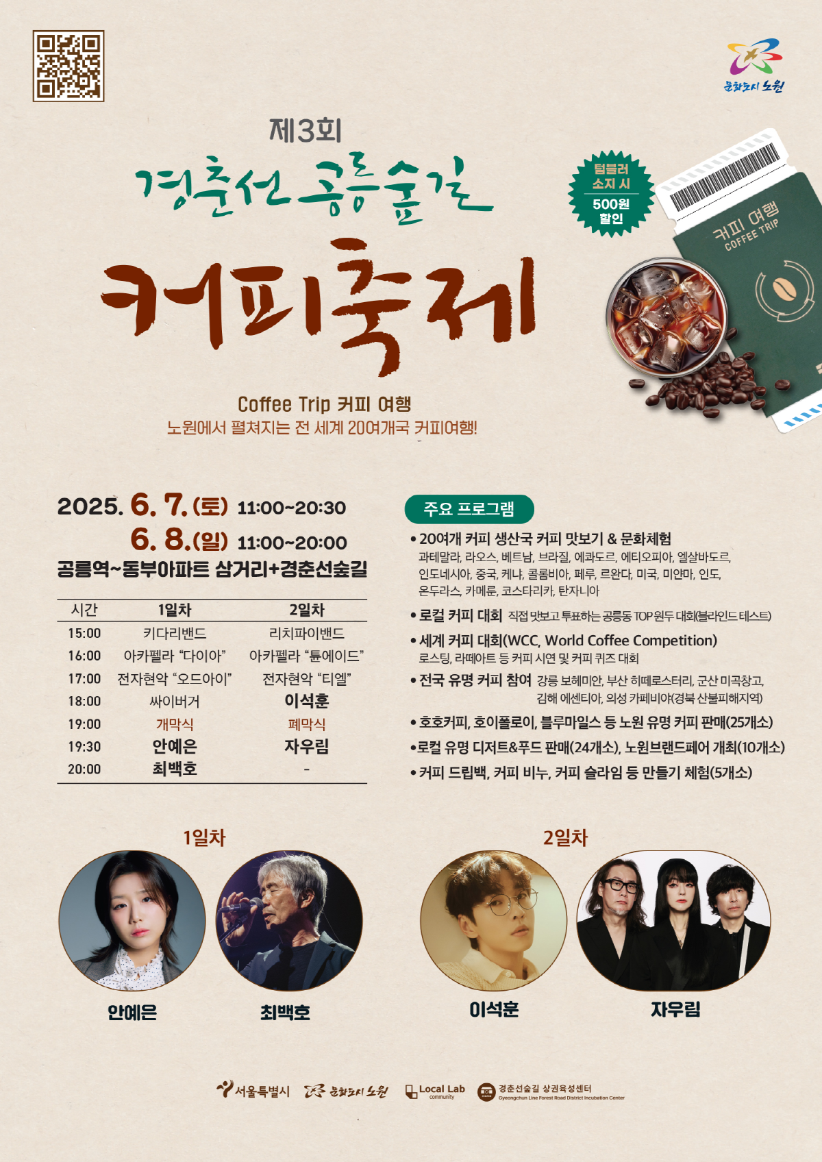 상권 대표 커피, 먹거리부스 등 운영, 세계커피대회 및 로컬커피대회, 커피 원두 생산국 부스, 문화공연 등