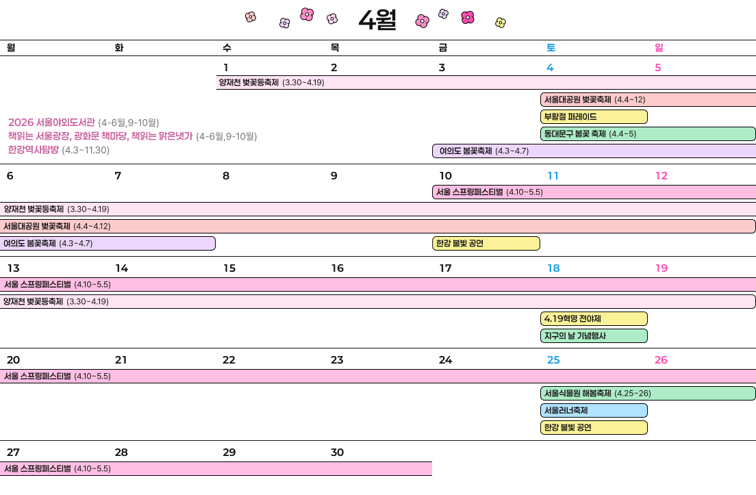 월간 축제 캘린더 2026년 4월